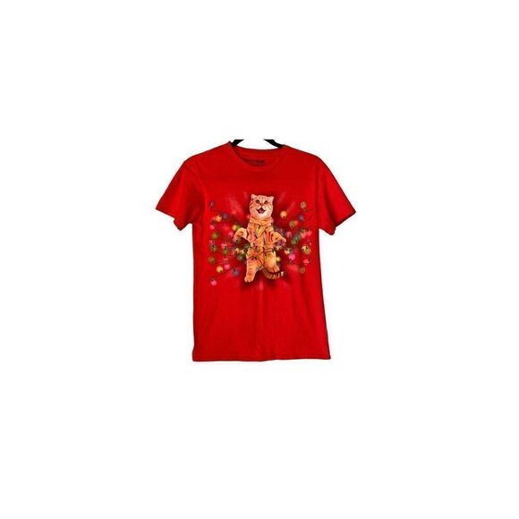 Fifth Sun women’s tabby cat tangled Christmas light graphic SSM - Picture 2 of 4